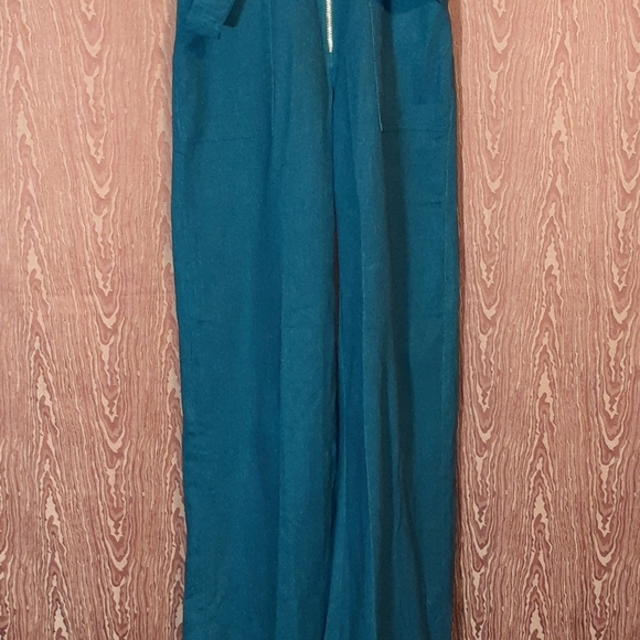 JUMPSUIT FULL ZIP CLOSURE WITH BELT BELL BOTTOMS WOMEN'S - Picture 2 of 9